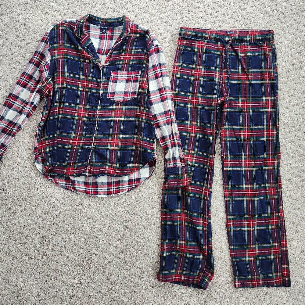 Gap Body Contrasting Plaid Flannel Pajamas PJs Set Shirt & Pants XS EUC!